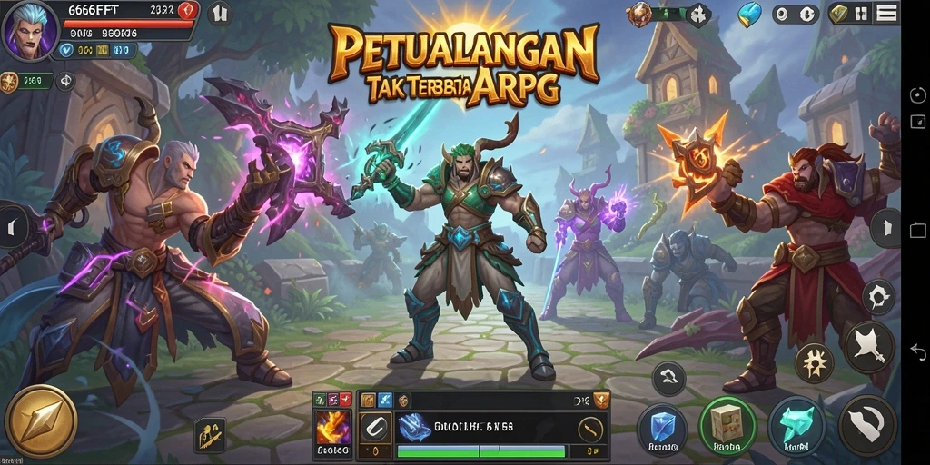 Screenshot gameplay 666FF yang menampilkan pertempuran epic di dunia fantasi.