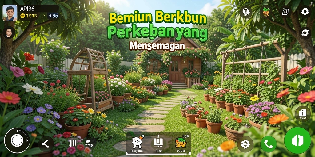 Screenshot gameplay API36 yang menunjukkan keseruan bercocok tanam.