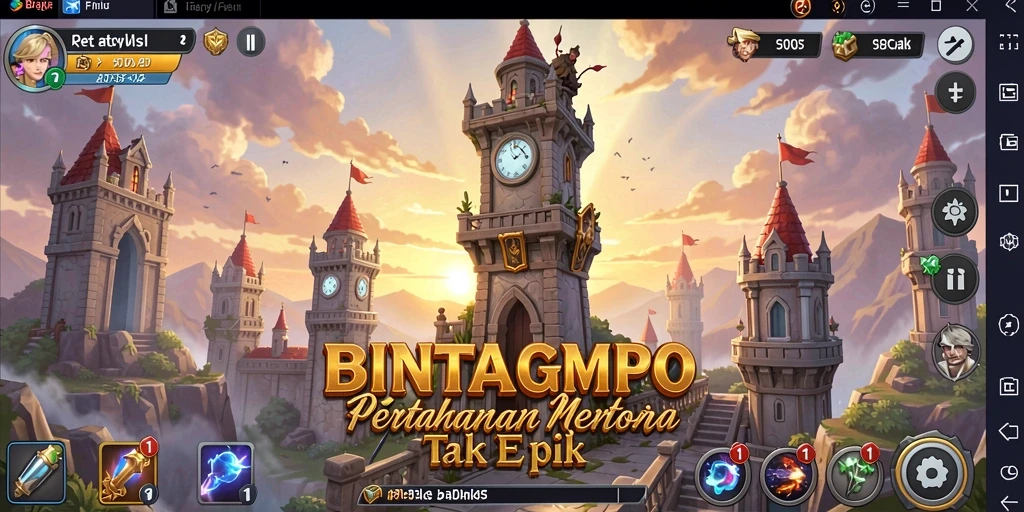 Tangkapan layar gameplay BINTANGMPO menampilkan pertahanan menara yang strategis.
