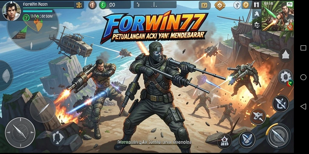 Tampilan gameplay mendebarkan dalam FORWIN77 penuh aksi.