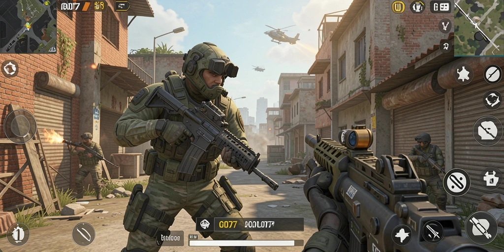 Tampilan gameplay GOD77 menampilkan aksi tembak-menembak yang intens dan grafis keren.