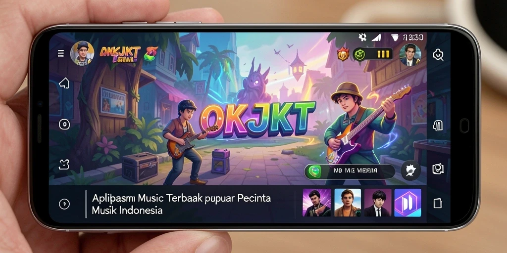 Screenshot gameplay OKJKT yang menampilkan antarmuka musik yang menarik.