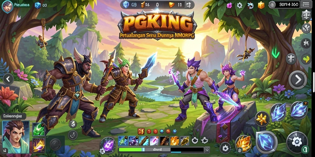 Screenshot gameplay PGKING menunjukkan pertempuran seru di dunia MMORPG.