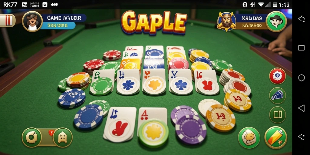 Tampilkan gameplay Gaple RK77 yang seru dan interaktif.