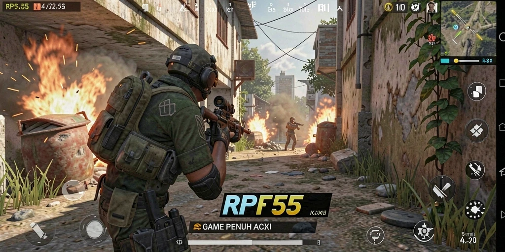 Tampilan gameplay intens dalam RP55 dengan aksi yang mendebarkan.