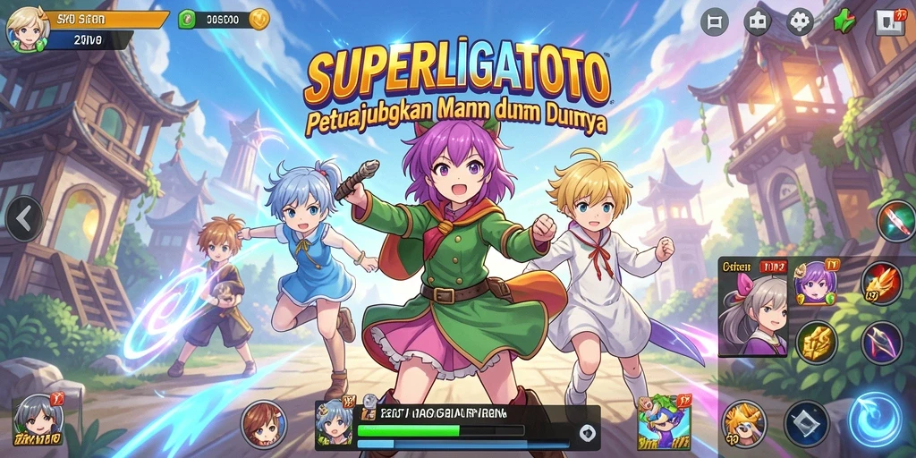 Tampilan gameplay SUPERLIGATOTO dengan karakter anime yang menarik.