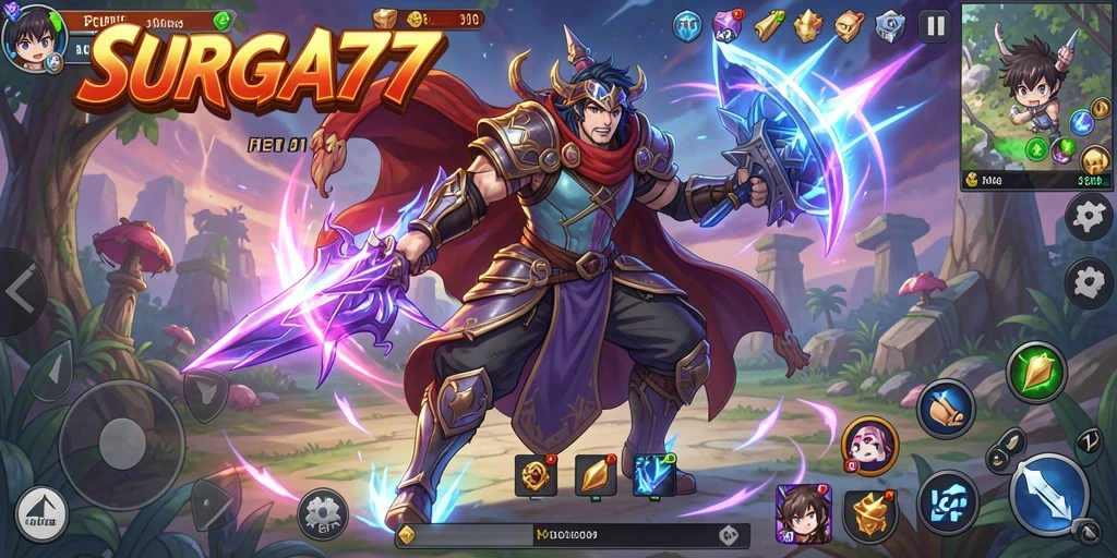 Tampilan gameplay SURGA77 yang memukau dengan karakter anime.