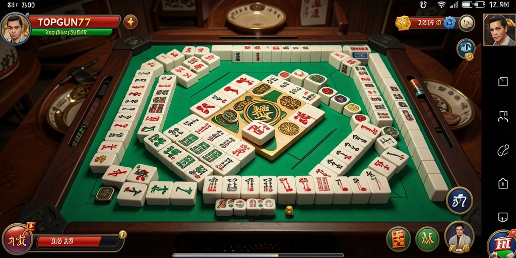 Screenshot utama TOPGUN77 menampilkan gameplay Mahjong yang menarik.