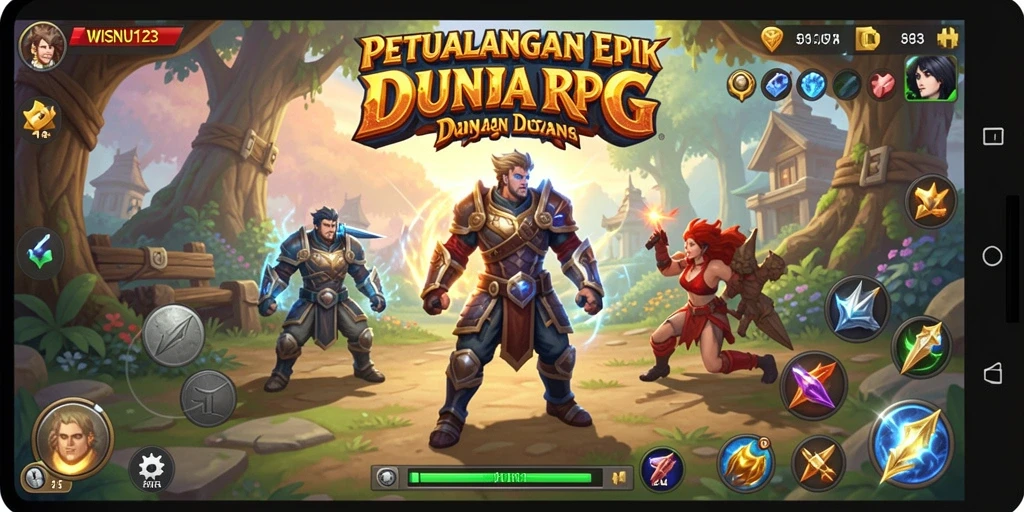 Screenshot WISNU123 menampilkan aksi seru dalam pertempuran RPG.
